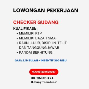 Lowongan Kerja Sebagai Checker Gudang untuk UD Timur Jaya Penempatan di Denpasar 