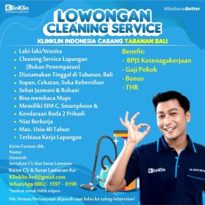 Lowongan Kerja Sebagai Cleaning Service untuk KlinKlin Penempatan di Tabanan 