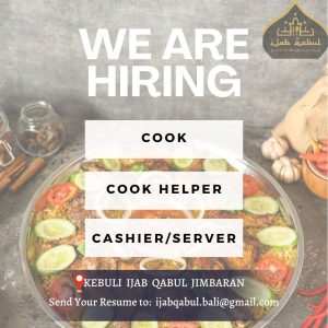 Lowongan Kerja Sebagai Cook, Cook Helper, Cashier / Server untuk Kabul Ijab Qabul Penempatan di Jimbaran, Badung