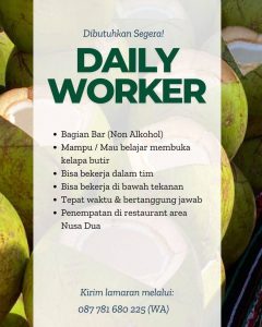 Lowongan Kerja Sebagai Daily Worker untuk Restaurant Penempatan di Nusa Dua, Badung