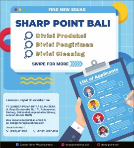 Lowongan Kerja Sebagai Devisi Produksi, Pengiriman, Cleaning untuk Sharp Point Bali Penempatan di Abiansemal, Badung