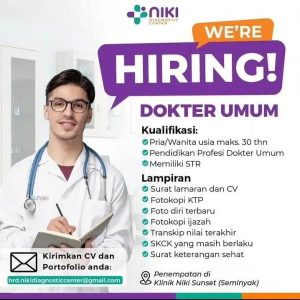 Lowongan Kerja Sebagai Dokter Umum, Perawat & Bidan untuk Niki Diagnostic Center Penempatan di Seminyak, Badung 