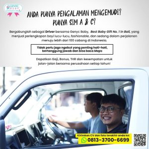 Lowongan Kerja Sebagai Driver, Kasir, Baby Product Consultant, Social Media Specialist, Staff Gudang untuk Genyc Baby Penempatan di Bali