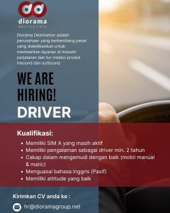 Lowongan Kerja Sebagai Driver untuk Diorama Destination Penempatan di Denpasar