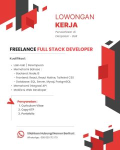 Lowongan Kerja Sebagai Freelance Full Stack Developer untuk PT. Bali Gerbang Digital Penempatan di Denpasar