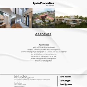 Lowongan Kerja Sebagai Gardener untuk Lyvin Properties Penempatan di Badung