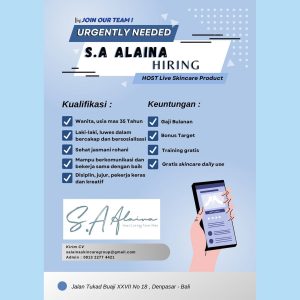 Lowongan Kerja Sebagai Host Live untuk S.A Alaina Penempatan di Denpasar