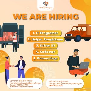 Lowongan Kerja Sebagai IT Programer, Helper Pengiriman, Driver B1, Collector, Pramuniaga untuk CV. Surya Pangan Penempatan di Denpasar