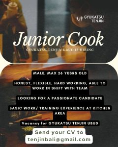 Lowongan Kerja Sebagai Junior Cook untuk Gyukatsu Tenjin Ubud Penempatan di Gianyar