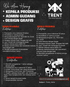 Lowongan Kerja Sebagai Kepala Produksi, Admin Gudang, Desain Grafis untuk Trent Apparel Custom Jersey Bali Penempatan di Denpasar