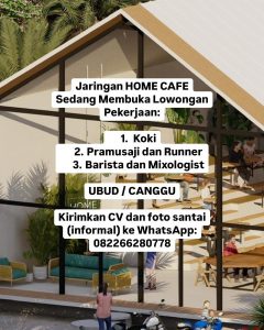 Lowongan Kerja Sebagai Koki / Cook, Pramusaji & Runner, Barista & Mixologist untuk Home Cafe Penempatan di Bali 