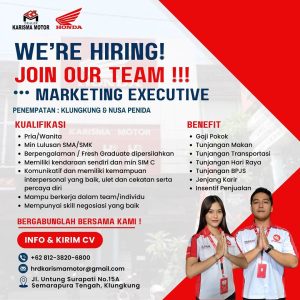 Lowongan Kerja Sebagai Marketing Executive untuk Dealer Honda Karisma Motor Penempatan di Klungkung