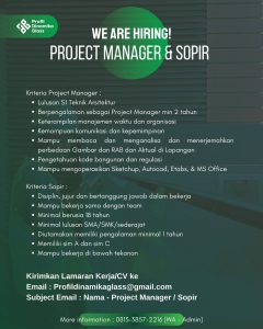 Lowongan Kerja Sebagai Project Manager & Sopir untuk Profil Dinamika Glass Penempatan di Pedungan, Denpasar 