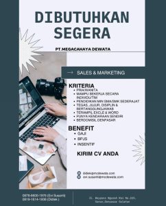 Lowongan Kerja Sebagai Sales & Marketing untuk PT. Megacahaya Dewata Penempatan di Sanur, Denpasar 