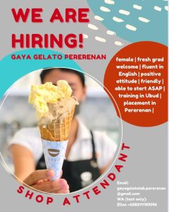 Lowongan Kerja Sebagai Shop Attendant untuk Gaya Gelato Pererenan Penempatan di Badung 