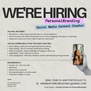 Lowongan Kerja Sebagai Social Media Content Creator untuk Smile Ready Bali Penempatan di Denpasar 