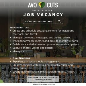 Lowongan Kerja Sebagai Social Media Specialist untuk Avo Cuts Penempatan di Ubud, Gianyar 