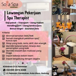 Lowongan Kerja Sebagai Spa Therapist untuk Soka Bali Spa Penempatan di Kerobokan, Badung 