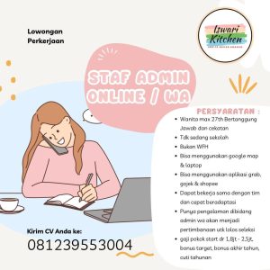 Lowongan Kerja Sebagai Staff Admin Online/WA untuk Iswari Kitchen Penempatan di Denpasar 