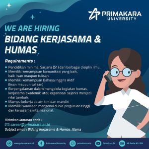 Lowongan Kerja Sebagai Staff Bidang kerjasama & Humas, Konselor, Admin Kemahasiswaan, Content Creator untuk Primakara University Penempatan di Denpasar