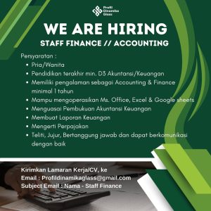 Lowongan Kerja Sebagai Staff Finance / Accounting untuk Profil Dinamika Glass Penempatan di Denpasar