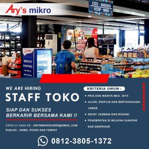 Lowongan Kerja Sebagai Staff Toko untuk Ary's Mikro Penempatan di Bali