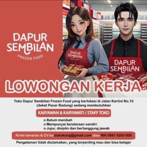 Lowongan Kerja Sebagai Staff Toko untuk Toko Dapur Sembilan Frozen Food Penempatan di Denpasar