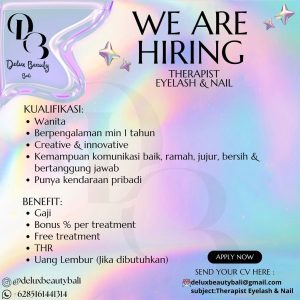 Lowongan Kerja Sebagai Therapist Eyelash & Nail untuk Delux Beauty Bali Penempatan di Dalung, Badung