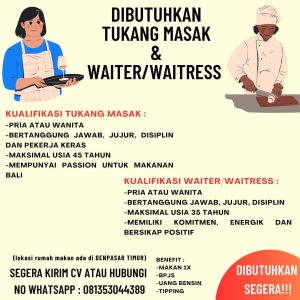 Lowongan Kerja Sebagai Tukang Masak dan Waiter/Waitress untuk Warung Nojas Penempatan di Denpasar 