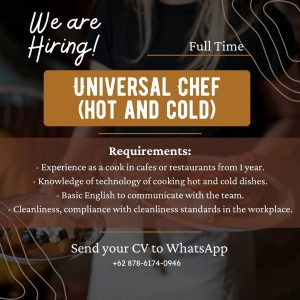 Lowongan Kerja Sebagai Universal Chef (Hot & Cold), Waitress & Cashier untuk Lezzet Hanging Garden Cafe Ubud Penempatan di Gianyar 