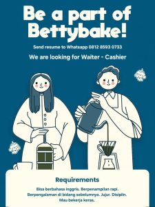 Lowongan Kerja Sebagai Waiter, Cashier untuk Bettybake Penempatan di Denpasar