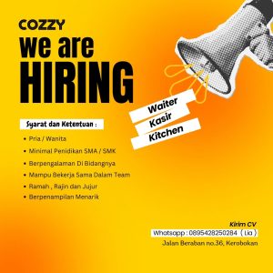 Lowongan Kerja Sebagai Waiter, Kasir, Kitchen untuk Cozzy Bali Penempatan di Kerobokan, Badung