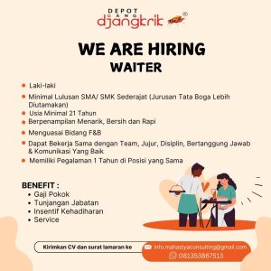 Lowongan Kerja Sebagai Waiter untuk Depot Djangkrik Penempatan di Bali