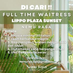 Lowongan Kerja Sebagai Waitress untuk Nemu Rasa Penempatan di Lippo Plaza Sunset Kuta, Badung