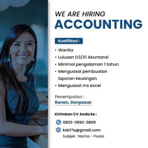 Lowongan Kerja Sebagai Accounting, Digital Marketing, Admin E-Commerce, Graphic Designer untuk  Penempatan di Renon, Denpasar