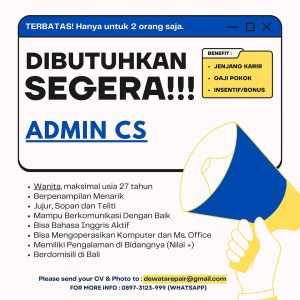 Lowongan Kerja Sebagai Admin CS untuk Dewata Repair Penempatan di Denpasar