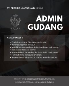 Lowongan Kerja Sebagai Admin Gudang untuk PT Prasida Lanturmaju (Isola Wine) Penempatan di Badung 