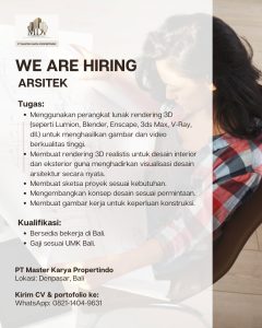 Lowongan Kerja Sebagai Arsitek, MarKom, Graphic Designer, Teknik Sipil, Full Stack Dev untuk PT Master Karya Propertindo Penempatan di Denpasar