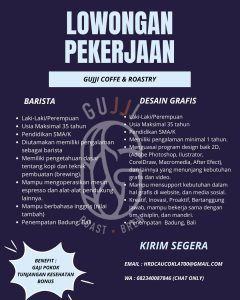 Lowongan Kerja Sebagai Barista, Design Grafis untuk Gujji Coffee & Roastery Penempatan di Legian, Badung