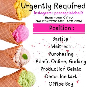 Lowongan Kerja Sebagai Barista, Waitress, Purchasing, Admin Online, Gudang, Staff Production Gelato, Decor Ice Tart dan Office Boy untuk Pesca Gelato  Penempatan di Denpasar