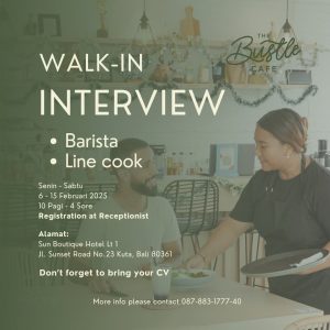 Lowongan Kerja Sebagai Barista dan Cook untuk The Bustle Cafe Penempatan di Badung