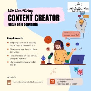 Lowongan Kerja Sebagai Content Creator untuk Michelle Ann Bridal House Penempatan di Denpasar