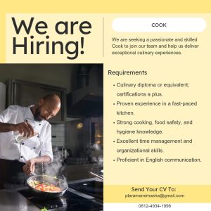 Lowongan Kerja Sebagai Cook, Waiter/Waitress untuk PT Aram and Masha Penempatan di Denpasar