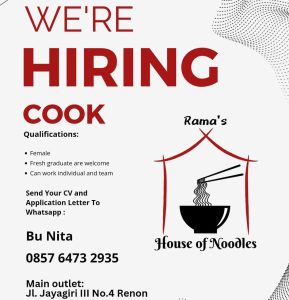 Lowongan Kerja Sebagai Cook untuk Rama’s House of Noodles Penempatan di Denpasar 