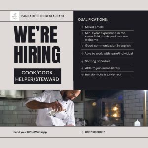 Lowongan Kerja Sebagai Cook/Cook Helper dan Steward untuk Panda Kitchen Restaurant Penempatan di Sanur, Denpasar