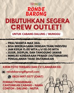 Lowongan Kerja Sebagai Crew Outlet untuk Ronde Barong Penempatan di Badung