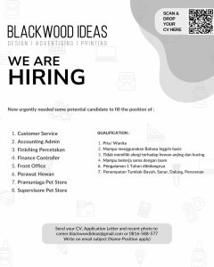 Lowongan Kerja Sebagai Customer Service, Accounting Admin, Finishing Percetakan, Finance Controller, Front Office, Dll untuk Blackwood Ideas Penempatan di Badung 