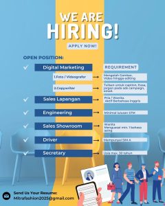 Lowongan Kerja Sebagai Digital Marketing, Sales Lapangan, Engineering, Sales Showroom, Driver, Secretary untuk Penempatan di Legian, Badung 