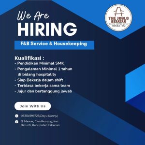 Lowongan Kerja Sebagai F&B Service & Housekeeping untuk The Joglo Beratan Penempatan di Baturiti, Tabanan