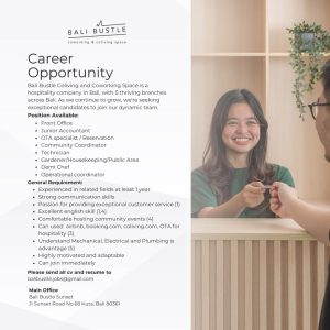 Lowongan Kerja Sebagai Front Office, Junior Accountant, OTA Specialist/Reservation untuk Bali Bustle Penempatan di Kuta, Badung